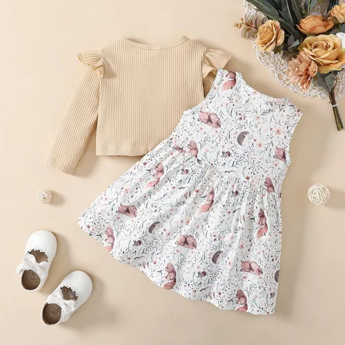 Vista 2 de Toddler Baby Girls Dress and Cardigan Set Baby Girl Cute Animal Print Sleeveless Dress and Coat 2Pcs Outfits Set