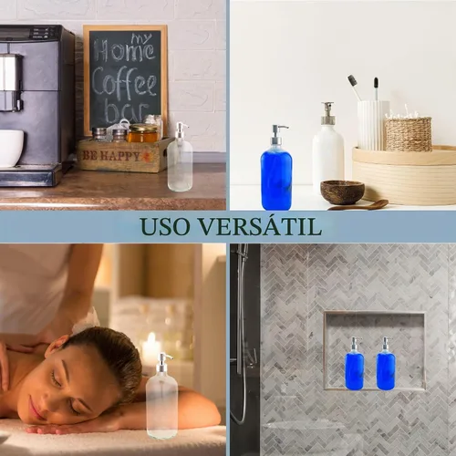Vista 5 de Cornucopia Brands Botellas de vidrio transparente de 8 onzas con bombas de loción de acero inoxidable (paquete de 4); dispensadores de bomba