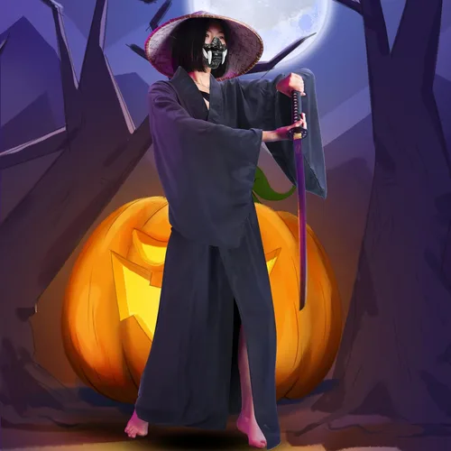 Vista 7 de Chicingyou - Disfraz de Samurai de Halloween de 2 piezas, máscara