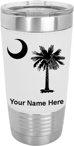 Vista 18 de LaserGram 20oz Vacuum Insulated Tumbler Mug, Flag of South Carolina, Personalized Engraving Included (Faux Leather, Baseball Style)