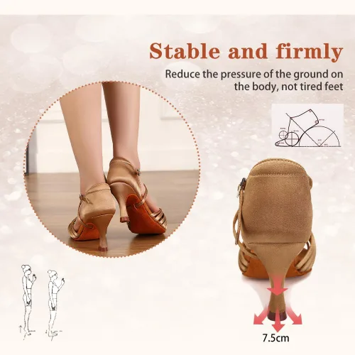 Vista 5 de Zapatos de baile latino de satén con punta abierta y tacón de 3 Beige