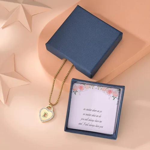 Vista 3 de CaleesLLC Collares con inicial de acero inoxidable chapado en oro de 14 quilates 26 letras de la A a la Z collar personalizado con corazón