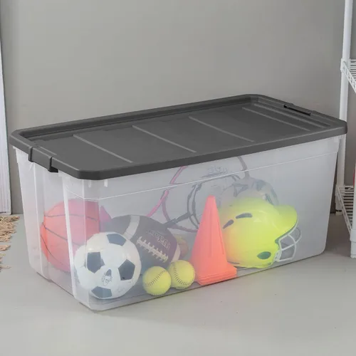 Vista 5 de Sterilite Contenedor modular de plástico transparente de 200 cuartos de galón con tapa de pestillo, base transparente y superficie texturizada