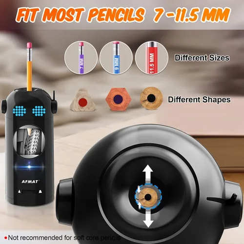Vista 3 de AFMAT - Sacapuntas eléctrico de robot para lápices de colores de 7-11.5mm, entrada y salida automática, recargable totalmente automático sin manos