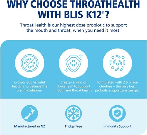 Vista 3 de BLIS ThroatHealth Probióticos orales K12 - Apoyo inmunológico y de garganta, vainilla - 30 pastillas, 2.5 mil millones de UFC
