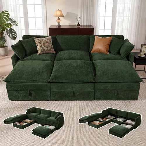 Vista 24 de Sofá modular con almacenamiento, sofá cama de 103 pulgadas, sofá cama seccional, sofá nube de gran tamaño con otomana móvil, sofá moderno de 6