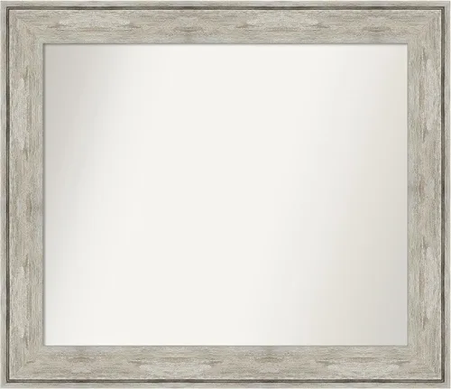 Vista 256 de Amanti Art Espejo de baño plateado para sobre el fregadero, 28 x 37 pulgadas, elegante espejo rectangular de peltre cepillado, marco de madera