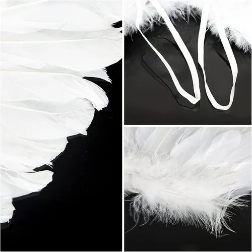 Vista 6 de Alas de ángel blancas y halo para niñas disfraces de alas para niños alas blancas para niños y niños alas de plumas para festivales Halloween
