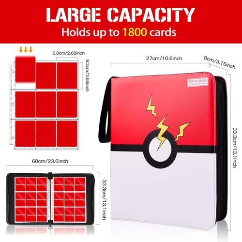 Vista 2 de Carpeta para tarjetas de 1800 tarjetas, 9 bolsillos, carpeta de tarjetas coleccionables con cremallera de alta calidad, carpeta de doble cara