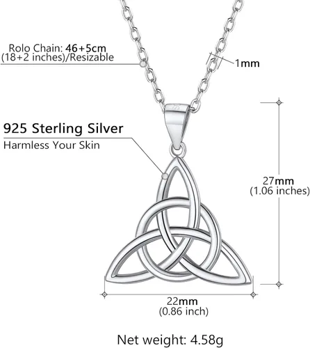Vista 5 de PROSILVER - Collar celta para mujer, regalo irlandés, plata de ley 925 con nudo de amor, collar de buena suerte, 45,7 a 20.0in, ajustable, viene