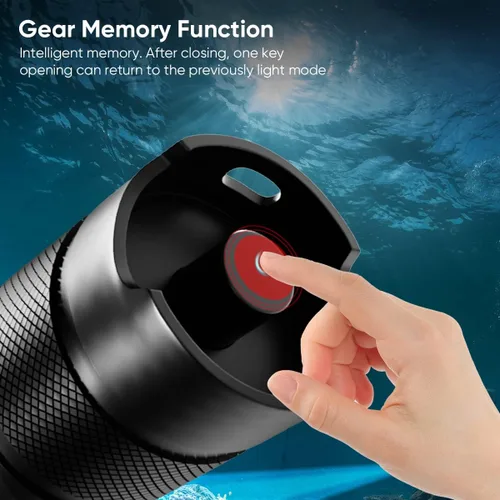 Vista 7 de Linterna de buceo de 3000LM con luz de buceo recargable, linterna subacuática de 328 pies IPX8 impermeable 4 modos de luz de seguridad con cargador