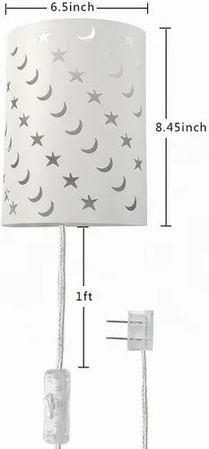 Vista 7 de Aplique de pared enchufable con estrellas y lunas para niños, lámpara de pared para habitación de bebé con interruptor de encendido/apagado de cable