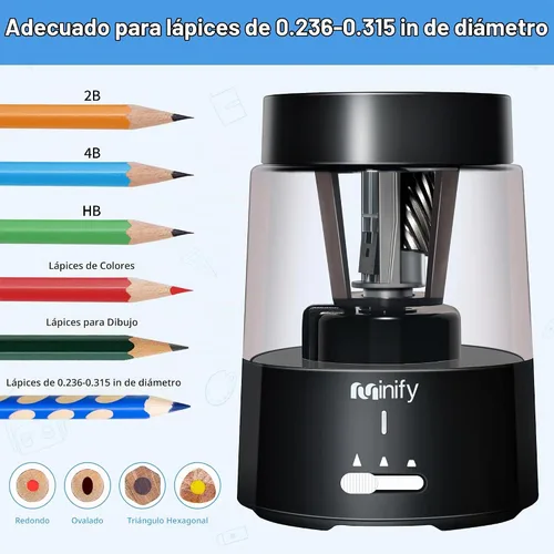 Vista 6 de Sacapuntas eléctrico, sacapuntas de lápiz, hoja resistente recargable con batería, sacapuntas para lápices de colores de 6-8 mm, parada automática
