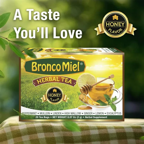Vista 6 de BRONCOMIEL Bolsas de té - Té de hierbas de miel para tos y dolor - Té de eucalipto, jengibre y limón - Sabor dulce a miel - Fácil de preparar