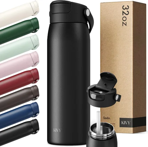 Vista 21 de KIVY Botella de agua de acero inoxidable con pajita 24oz - 24h fría 12h Rojo oscuro