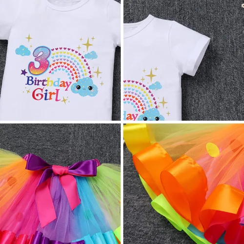Vista 5 de ODASDO Conjunto de banda de tutú con diadema diseño bohemio arco iris cumpleaños para niñas y niños pequeños