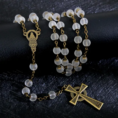 Vista 72 de KOMI Rosario de cuentas católicas para mujer, collar de cuentas de rosario con cruz de crucifijo, perlas de cristal, rosario, rosarios, católicos
