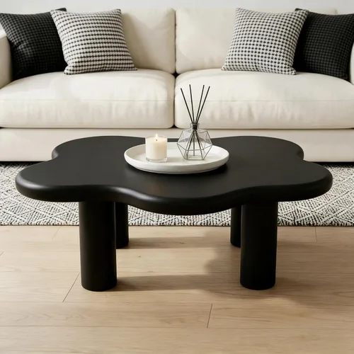 Vista 3 de Mesa de centro irregular moderna de 40 pulgadas, mesa de centro única de nube para sala de estar, mesas centrales bajas y lindas con 4 patas