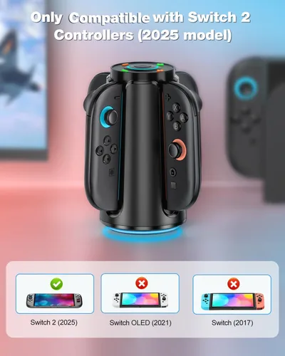 Vista 6 de Cargador de controlador Switch 2 actualizado para Nintendo Switch 2 (2025), estación de carga Joycon 2 Base de carga magnética rápida NS2 4 en 1