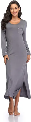 Vista 2 de COLORFULLEAF Camisones para mujer, de manga larga, suaves, cuello en V, longitud completa, ropa de dormir casual