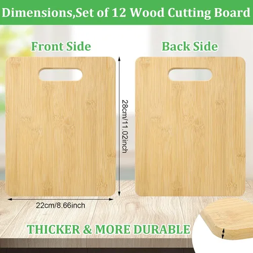 Vista 2 de Juego de 12 tablas de cortar de bambú con asas, tablas de madera gruesa para cocina y comedor, tablas de bambú lisas a granel para grabar y cocinar