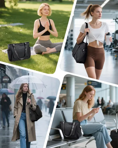 Vista 9 de sportsnew Bolsa para esterilla de yoga, bolsas de gimnasio para mujeres y hombres con bolsillo impermeable y gancho y bucle, almacenamiento