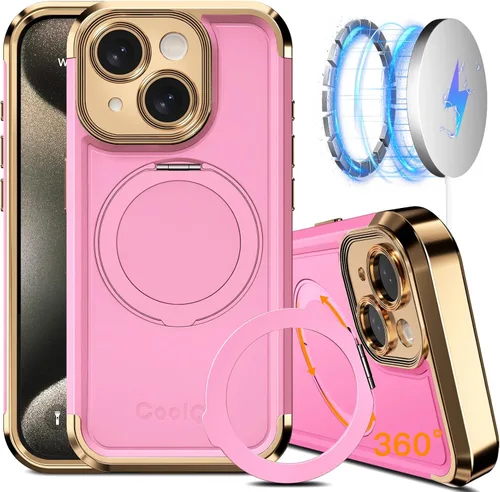 Vista 10 de COOLQO Funda para iPhone 13 de 6.1 pulgadas, soporte magnético de giro de 360° [compatible con Magsafe] [protección militar] chapado mate resistente