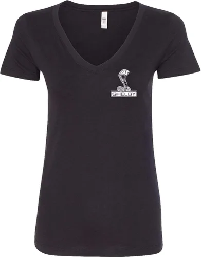 Vista 2 de Camiseta Ford Mustang para mujer, Shelby Cobra, cuello en V, parte delantera y trasera