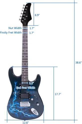Vista 4 de Guitarra eléctrica tamaño completo de 6 cuerdas con correa, bolsa de guitarra, cable de alimentación, plectrums (negro)