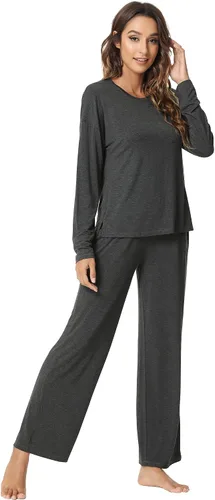 Vista 2 de NACHILA Pijamas para mujer, viscosa hecha de bambú, conjuntos de pijama de manga larga, cómodos pijamas plisados