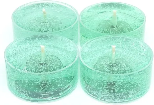 Vista 2 de Paquete de 4 velas de aceite mineral de color verde espuma de mar sin perfume a base de hasta 8 horas cada vela de té para bodas eventos especiales