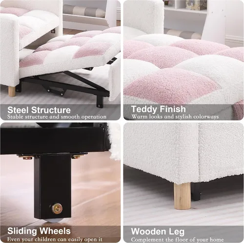 Vista 4 de Silla de cama convertible multifuncional, tela de peluche, ajustable, individual, extraíble, con lumbar, para apartamento, dormitorio, oficina, sala