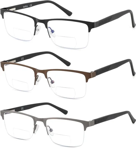 Vista 9 de Lentes de lectura progresivas bifocales sin línea, multifocales, con bloqueo de luz azul, para computadora, marco metálico para hombres