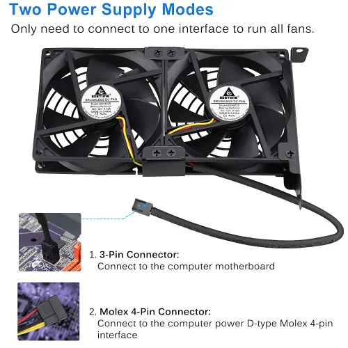Vista 5 de GDSTIME Ventiladores de tarjeta gráfica, Enfriador de tarjeta gráfica, Enfriador de tarjeta de video, ranura PCI Dual 3.543 in 3.622 in