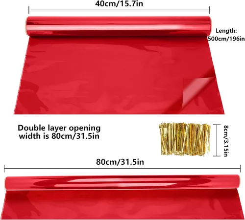 Vista 2 de Wehhbtye - 2 rollos de celofán de Navidad, 33 pies de largo x 32 pulgadas de ancho, papel de celofán transparente con 800 lazos dorados de 3