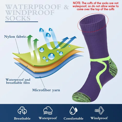 Vista 4 de 2 Pairs Waterproof Socks Unisex Waterproof Breathable Socks Outdoor Skiing Hiking Wading Fishing Socks for Men Women