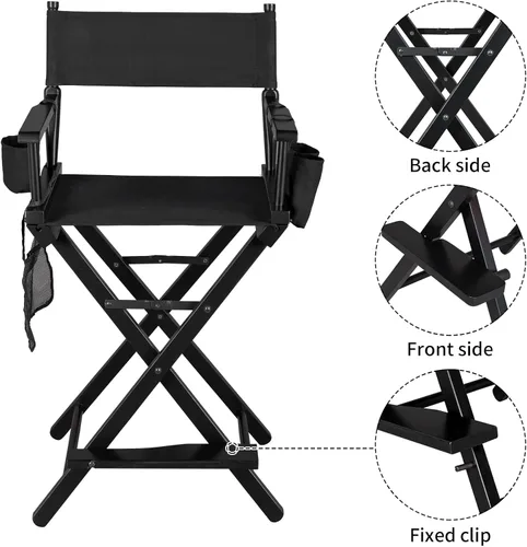 Vista 5 de mefeir Silla de director mediana y alta de 24 pulgadas de altura, maquillaje de artista plegable con cubierta de repuesto, bolsas laterales