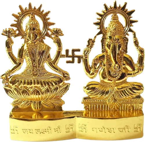 Vista 4 de Laxmi Ganesha Lakshmi & Ganesha - Estatua de ídolo de Laxmi Ganesh Murti [2.8 pulgadas, tamaño pequeño] – para Mandir Home, regalo indio Diwali
