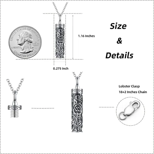 Vista 6 de Collar con colgante de urna de cenizas de cremación y árbol de la vida para mujer, plata de ley US1