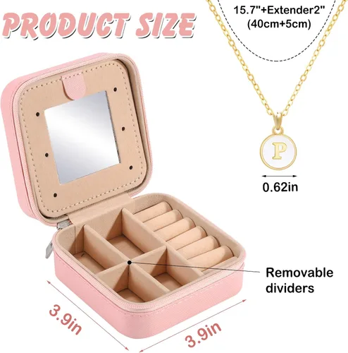 Vista 6 de URSKYTOUS Joyero pequeño de viaje con joyero con inicial, mini organizador de joyas para mujeres, portátil, personalizado, adolescente, niñas