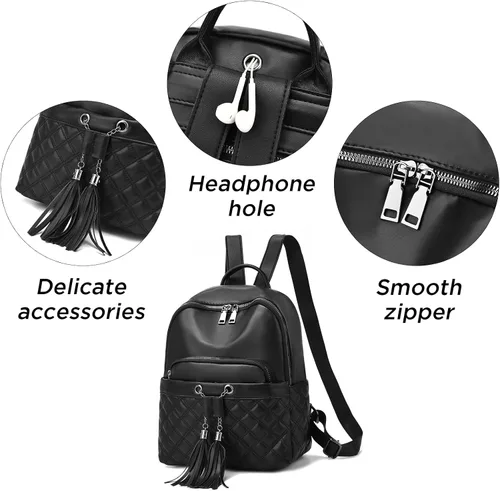 Vista 5 de I IHAYNER Mochila de moda para niñas, mini mochila para adolescentes, mochila de viaje multiusos con borla de dije