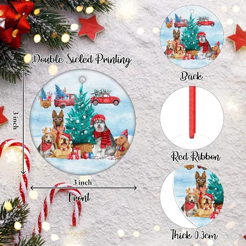Vista 2 de Adorno de Navidad de familia de cinco, adorno de Beagle, adorno de Navidad de pastor alemán, adorno colgante de perdiguero dorado, adorno
