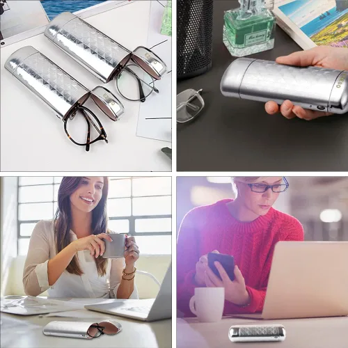 Vista 8 de EZESO - Estuche para gafas para gafas, carcasa de aluminio con celosía para montura pequeña
