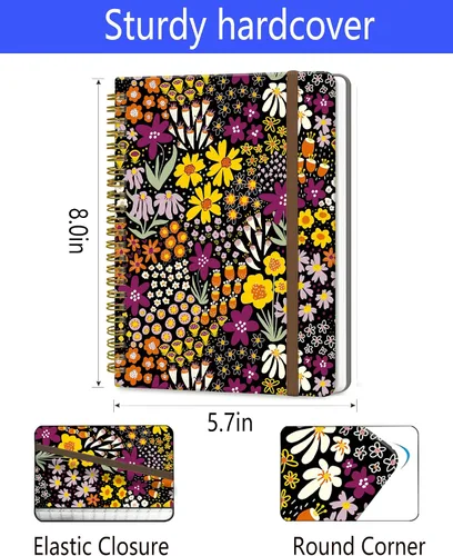 Vista 6 de Cuaderno de espiral A5, lindo cuaderno para mujeres y hombres, cuaderno de tapa dura con rayas universitarias para trabajo y toma de notas, 60