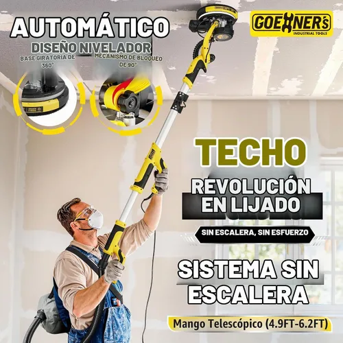 Vista 5 de Lijadora de paneles de yeso, lijadora eléctrica para paneles de yeso con vacío, eliminación automática de polvo, 7 velocidades variables, 900-1800
