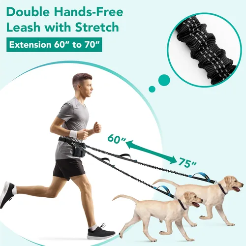 Vista 2 de PetAmi Correa de perro manos libres premium para 2 perros, correa de cinturón ajustable para caminar con perro, bolsa de accesorios de mochila