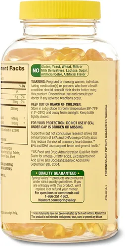 Vista 5 de Spring Valley Omega-3 - Geles suaves de aceite de pescado, 1000 mg, 180 unidades, suplemento dietético, ácidos grasos omega-3 - Set por Basket Goods