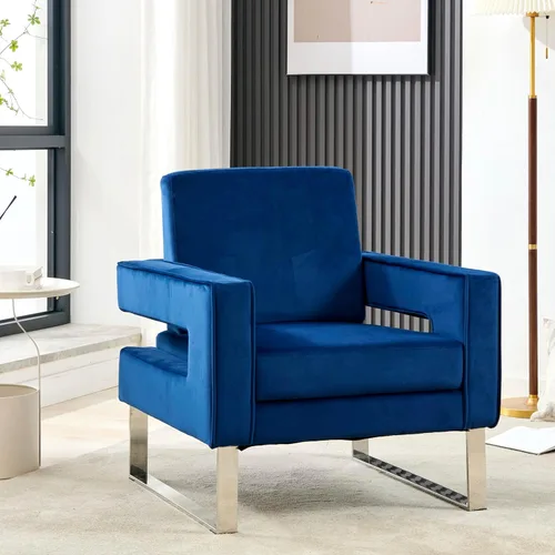 Vista 10 de Silla decorativa de terciopelo, sillón moderno con base plateada