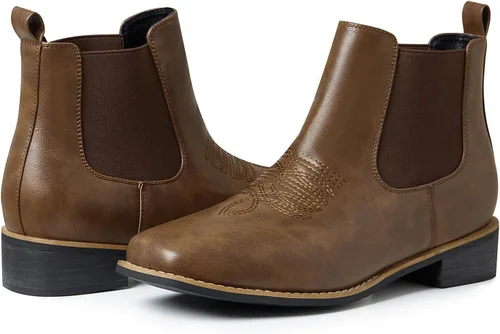 Vista 4 de Botas vaqueras para hombre, botas Chelsea con punta cuadrada, impermeables, clásicas, elásticas, sin cordones, botas de tobillo Chukka casuales