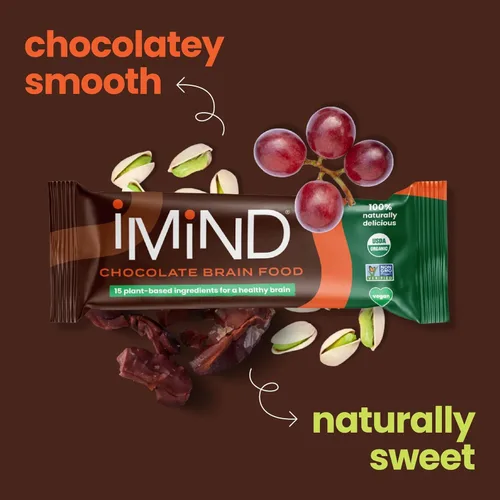 Vista 5 de iMind Brain Food Bars - Barras orgánicas veganas de frutas saludables para adultos y niños con bacopa, luteína, Omega 3-6, colina, barra energética